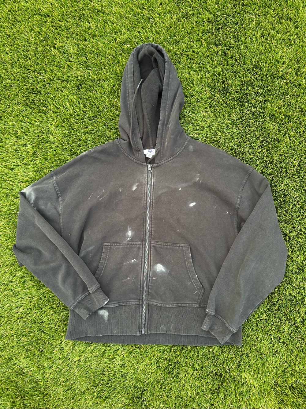 DIY Distressed JoyLab Black Full-Zip Paint Splattered Hoodie XS